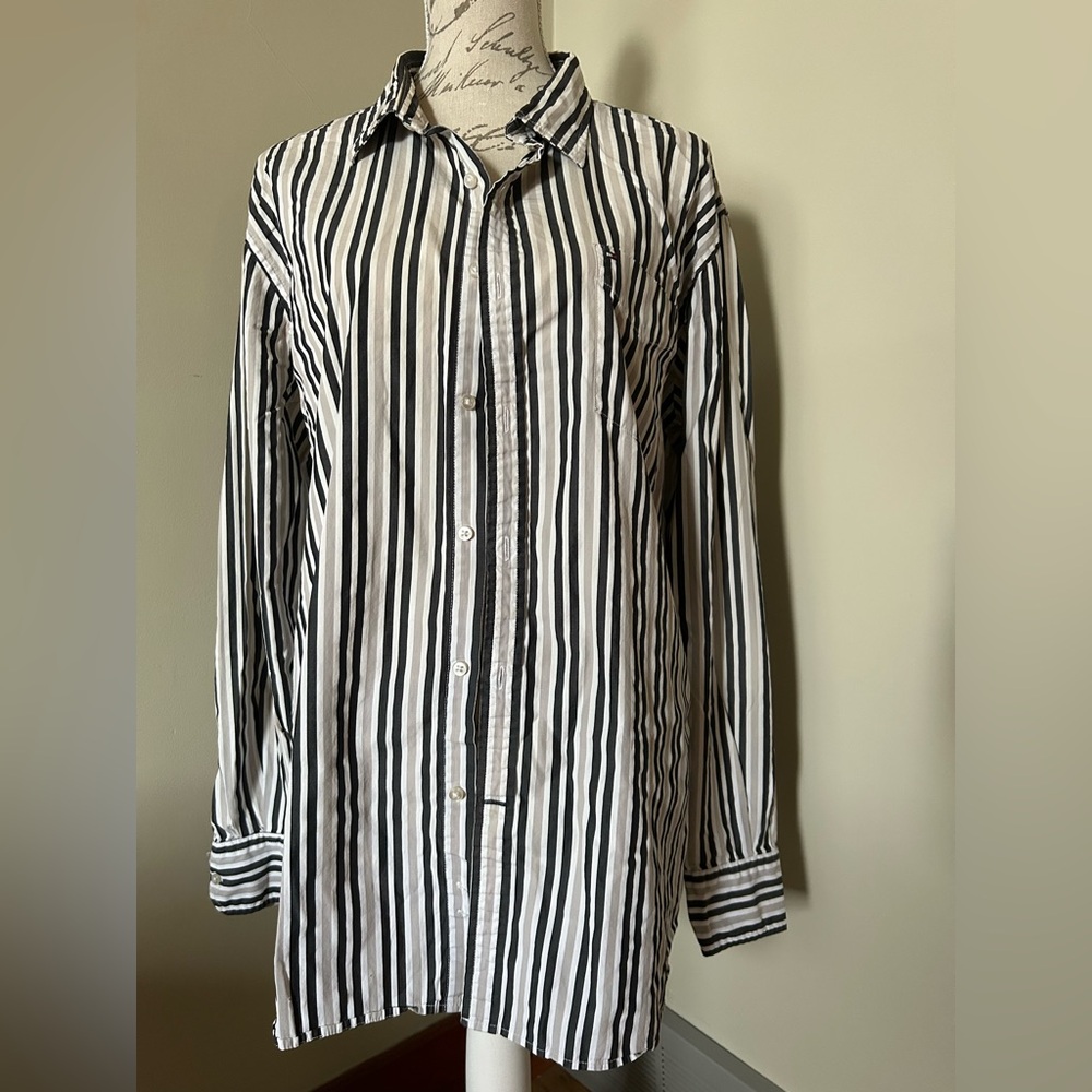 Tommy Hilfiger Navy and White Striped Shirt